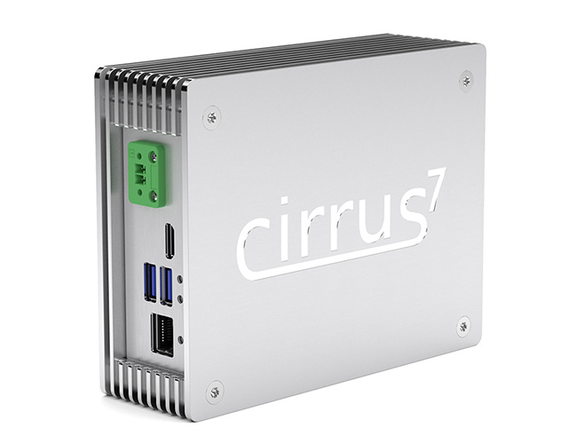 Cirrus7 AI-Box mit Jetson TX2, ideal für KI-Projekte, zeigt modernes Design und hohe Leistung.