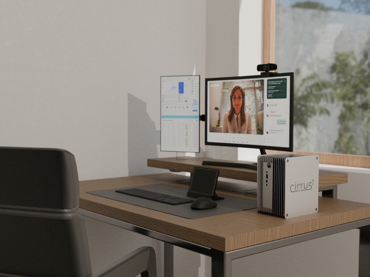 cirrus7 mini pc video call with colleague setup